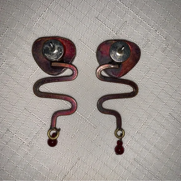 Handmade Artisan Jewelry Set Earrings Pendant Stone Metal Statement 80s 90s Y2K - Picture 4 of 12